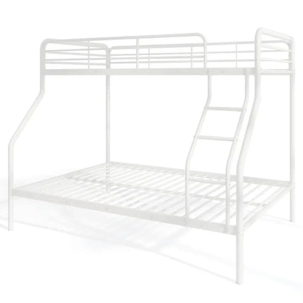Twin Over Full Bunk Bed with Ladder and Full-length Guardrails-White - White - Bunk Bed Frame