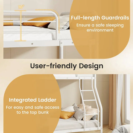 Twin Over Full Bunk Bed with Ladder and Full-length Guardrails-White - White - Bunk Bed Frame
