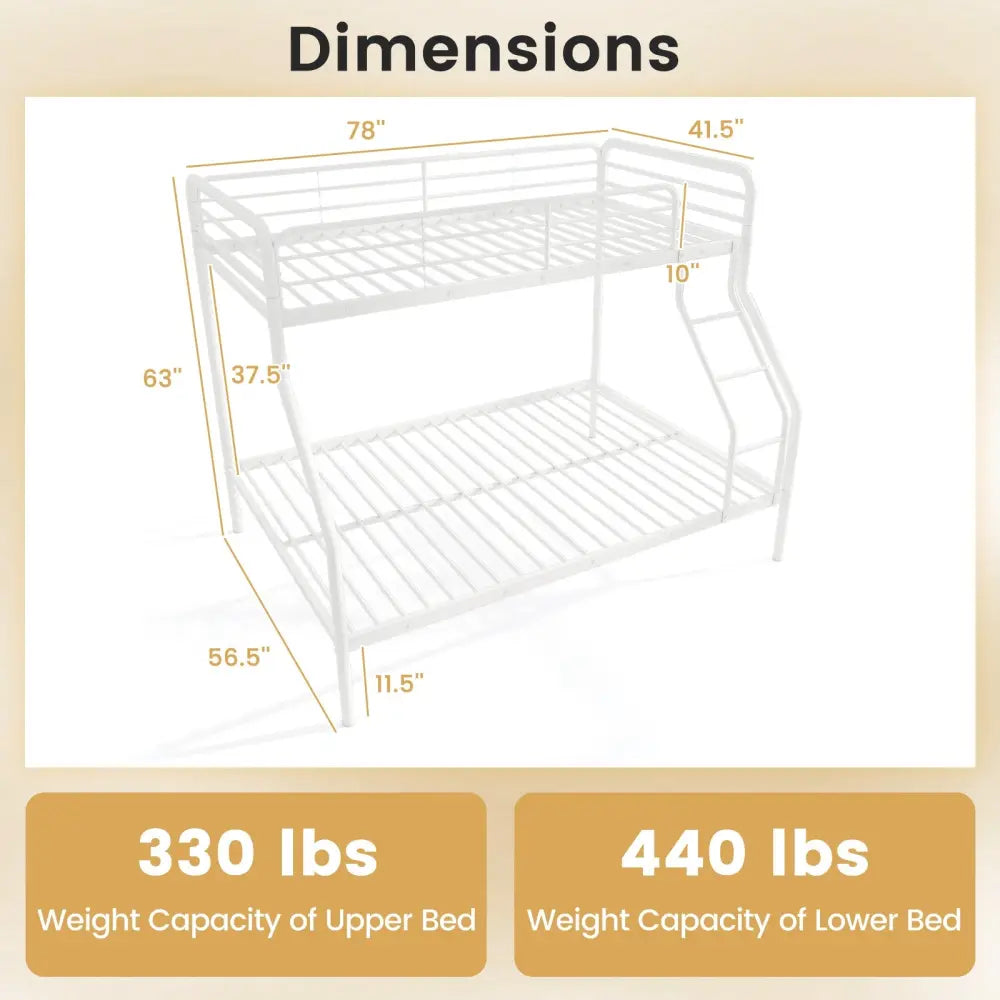 Twin Over Full Bunk Bed with Ladder and Full-length Guardrails-White - White - Bunk Bed Frame