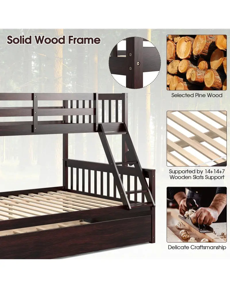 Twin Over Full Convertible Bunk Bed with Twin Trundle-Espresso - Espresso - Bunk Bed Frame