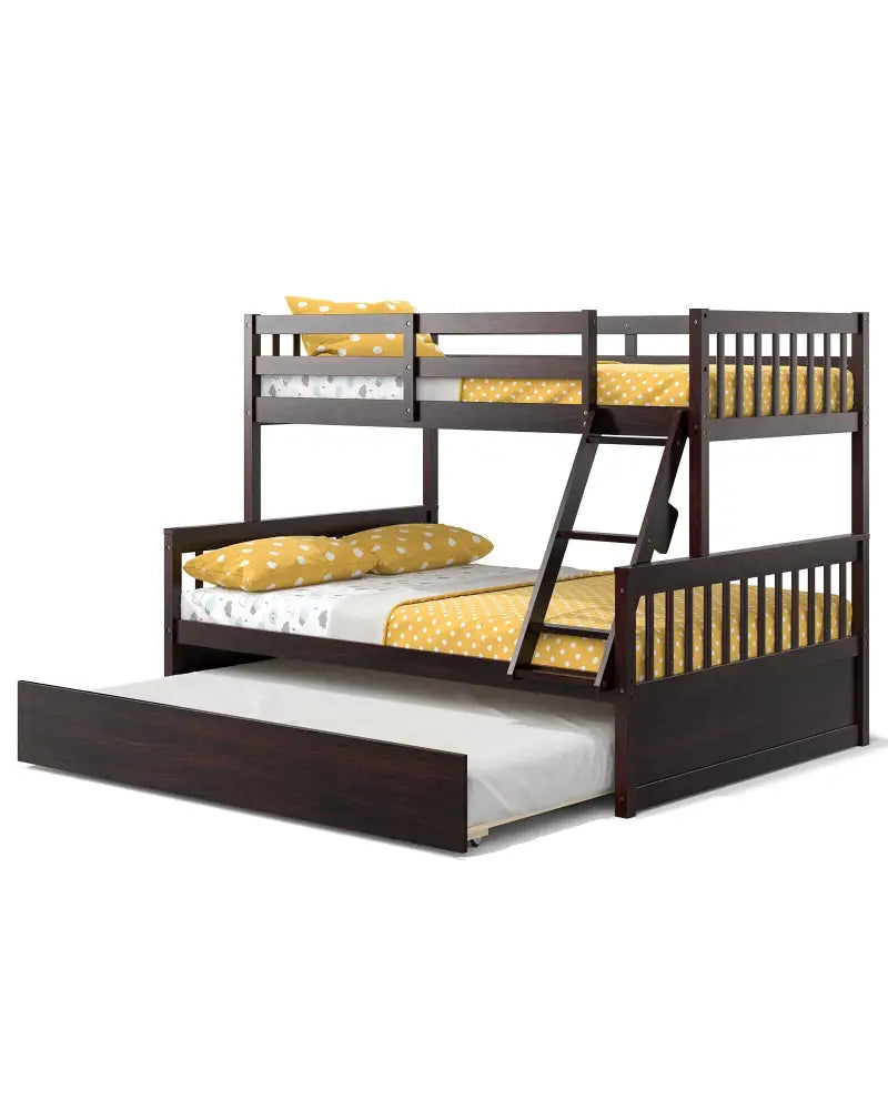 Twin Over Full Convertible Bunk Bed with Twin Trundle-Espresso - Espresso - Bunk Bed Frame