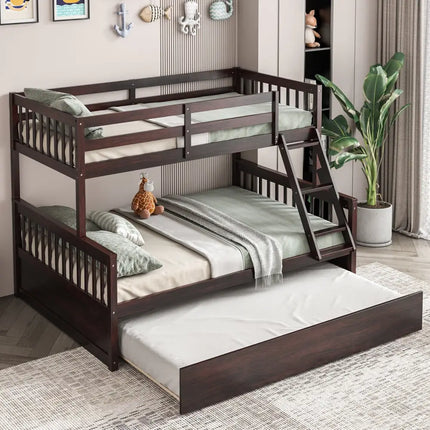 Twin Over Full Convertible Bunk Bed with Twin Trundle-Espresso - Espresso - Bunk Bed Frame