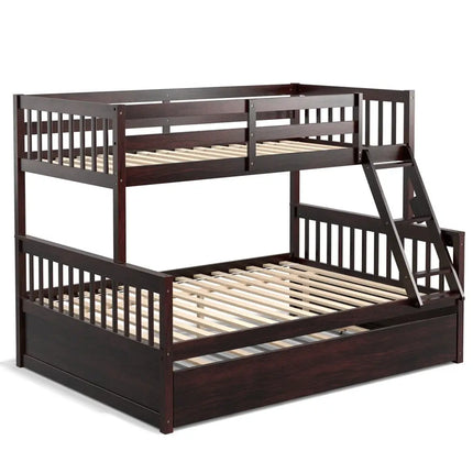 Twin Over Full Convertible Bunk Bed with Twin Trundle-Espresso - Espresso - Bunk Bed Frame