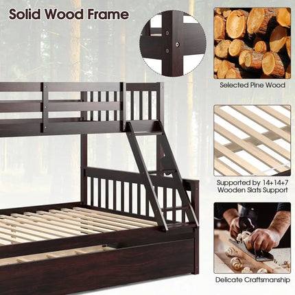 Twin Over Full Convertible Bunk Bed with Twin Trundle-Espresso - Espresso - Bunk Bed Frame