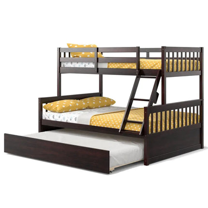 Twin Over Full Convertible Bunk Bed with Twin Trundle-Espresso - Espresso - Bunk Bed Frame