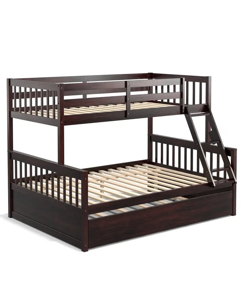 Twin Over Full Convertible Bunk Bed with Twin Trundle-Espresso - Espresso - Bunk Bed Frame