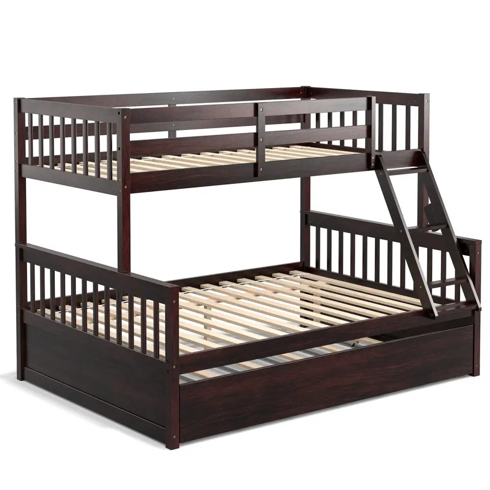 Twin Over Full Convertible Bunk Bed with Twin Trundle-Espresso - Espresso - Bunk Bed Frame