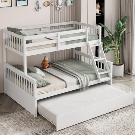 Twin Over Full Convertible Bunk Bed with Twin Trundle-White - White - Bunk Bed Frame