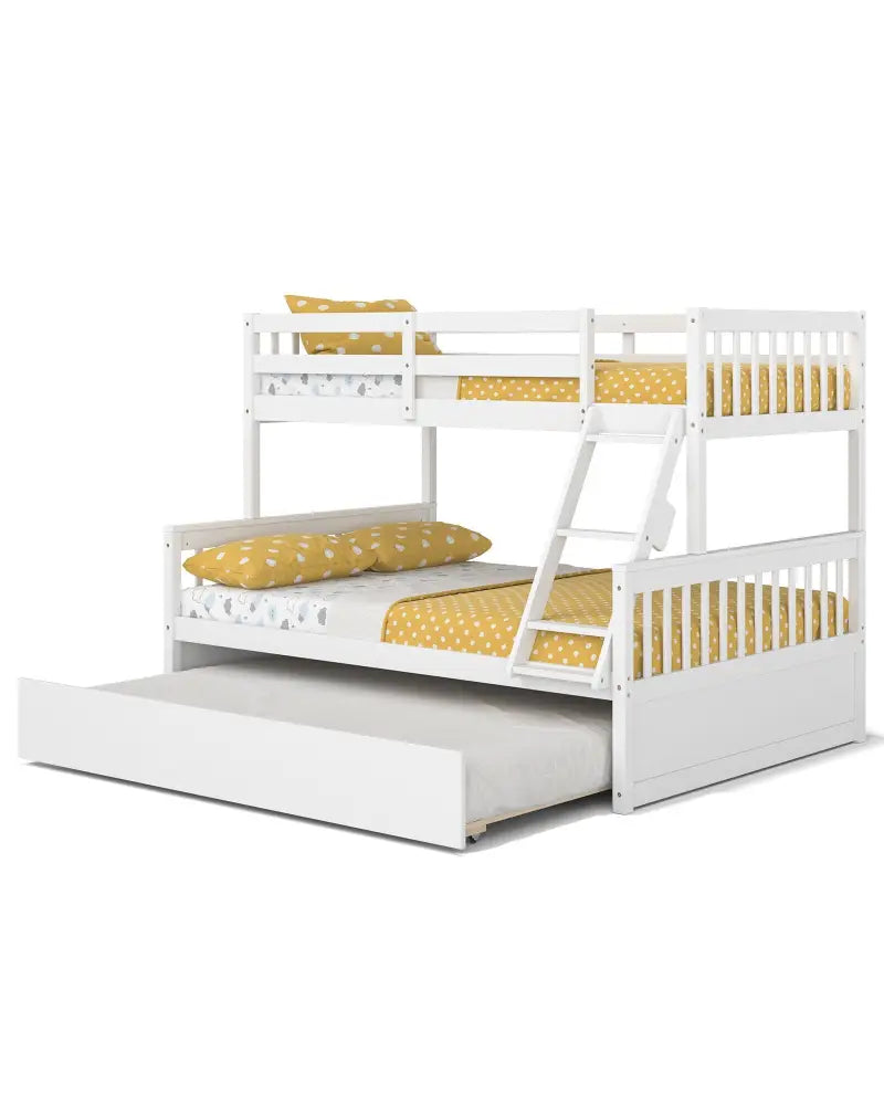 Twin Over Full Convertible Bunk Bed with Twin Trundle-White - White - Bunk Bed Frame