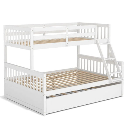 Twin Over Full Convertible Bunk Bed with Twin Trundle-White - White - Bunk Bed Frame
