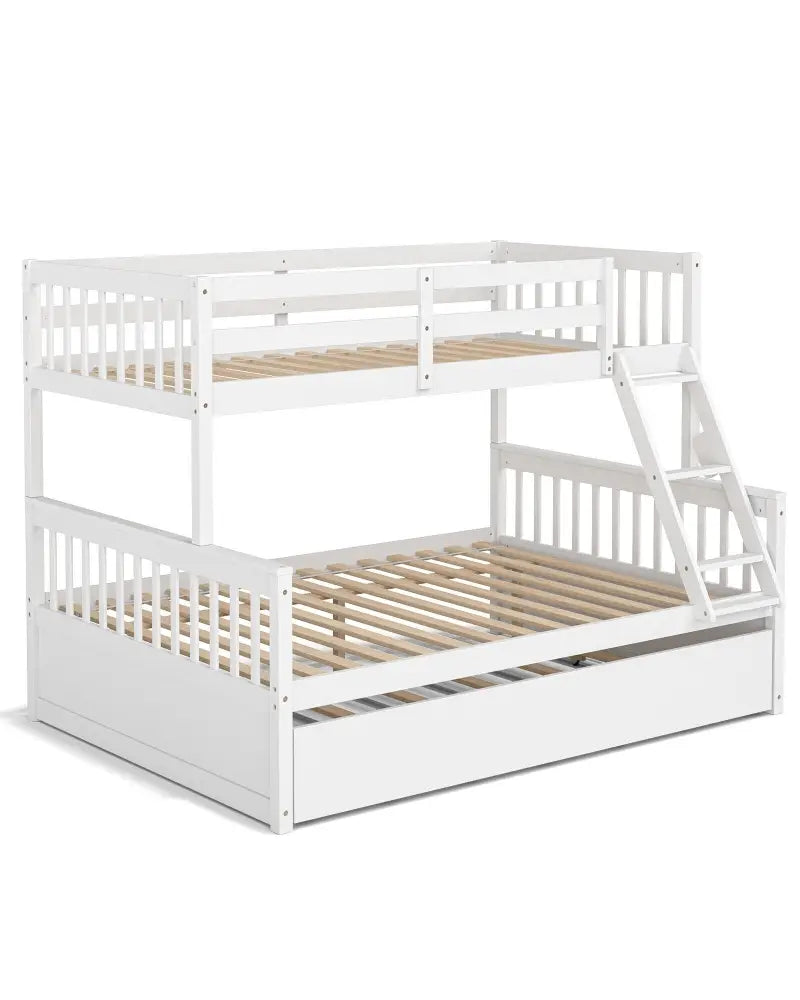 Twin Over Full Convertible Bunk Bed with Twin Trundle-White - White - Bunk Bed Frame