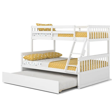 Twin Over Full Convertible Bunk Bed with Twin Trundle-White - White - Bunk Bed Frame