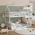 Twin Over Full House Bunk Bed with Ladder and Guardrails-White - White - Bunk Bed Frame