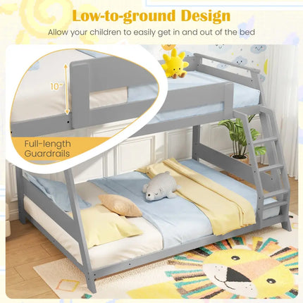 Twin Over Full Low Bunk Bed with Reversible Ladder-Gray - Gray - Bunk Bed Frame