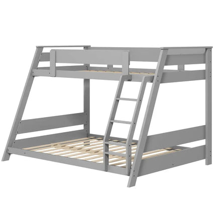 Twin Over Full Low Bunk Bed with Reversible Ladder-Gray - Gray - Bunk Bed Frame