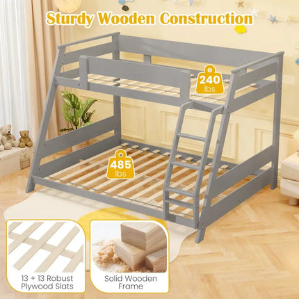 Twin Over Full Low Bunk Bed with Reversible Ladder-Gray - Gray - Bunk Bed Frame