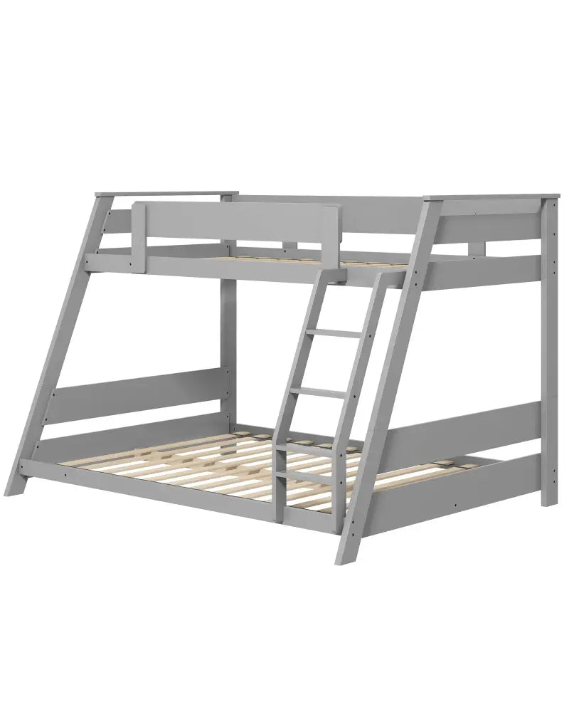 Twin Over Full Low Bunk Bed with Reversible Ladder-Gray - Gray - Bunk Bed Frame