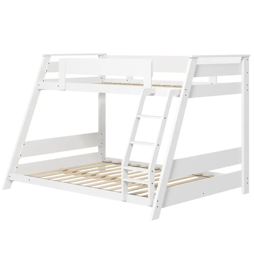 Twin Over Full Low Bunk Bed with Reversible Ladder-White - White - Bunk Bed Frame