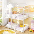 Twin over Twin House Bunk Bed with Roof and Full-length Guardrails-White - White - Bunk Bed Frame