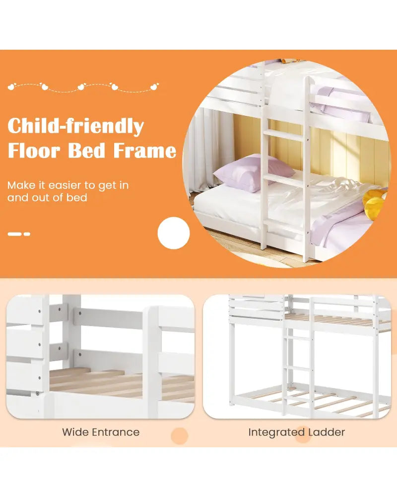 Twin over Twin House Bunk Bed with Roof and Full-length Guardrails-White - White - Bunk Bed Frame