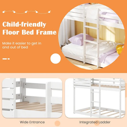 Twin over Twin House Bunk Bed with Roof and Full-length Guardrails-White - White - Bunk Bed Frame