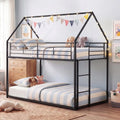 Twin Over Twin Metal Bunk Bed with Roof and Ladder-Black - Black - Bunk Bed Frame
