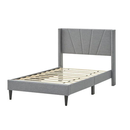 Twin/Queen Bed Frame with Linen Upholstered Wingback Headboard-Twin Size - Gray - Simple Bed Frame