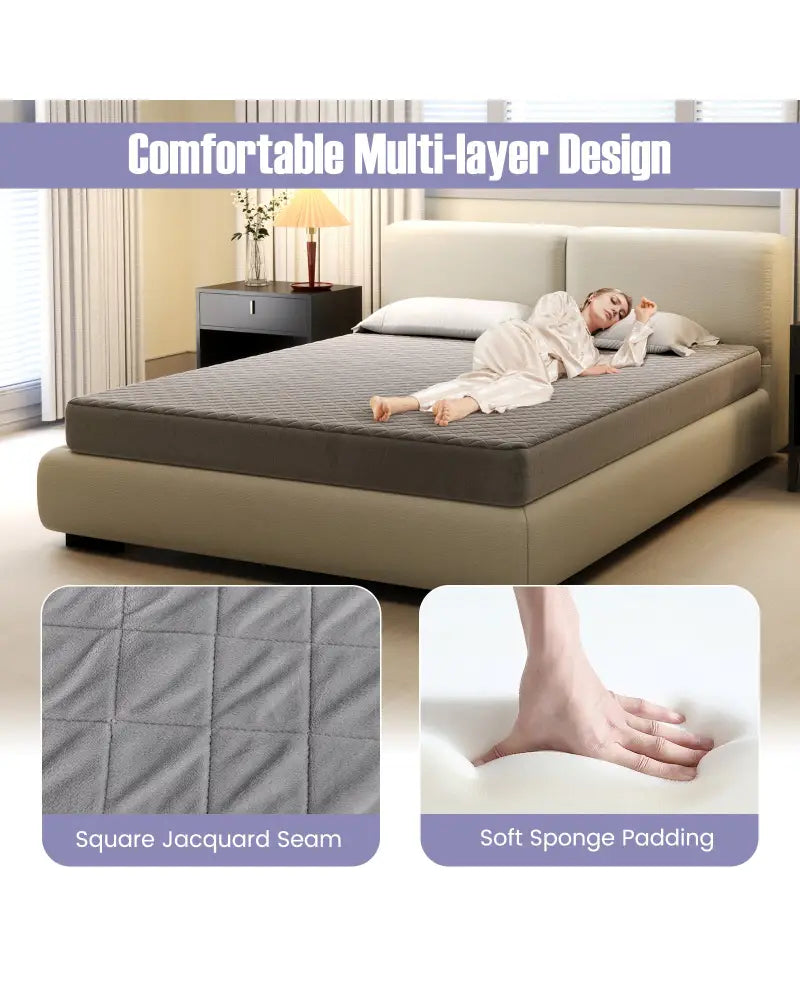 Twin/Queen/King Size Mattress Protector Luxury Super Soft Velvet Mattress Topper-Queen Size - Gray - Mattresses