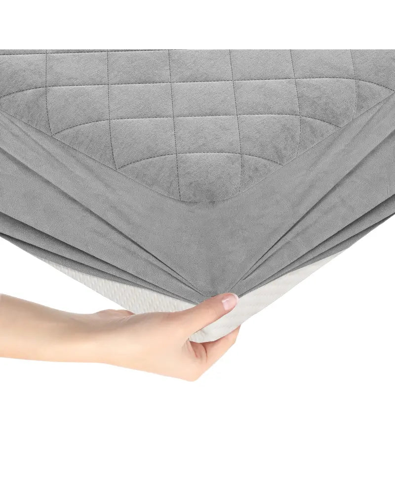 Twin/Queen/King Size Mattress Protector Luxury Super Soft Velvet Mattress Topper-Queen Size - Gray - Mattresses