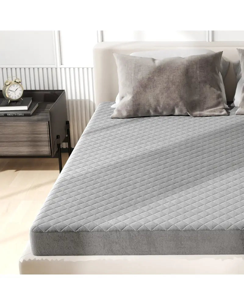 Twin/Queen/King Size Mattress Protector Luxury Super Soft Velvet Mattress Topper-King Size - Gray - Mattresses
