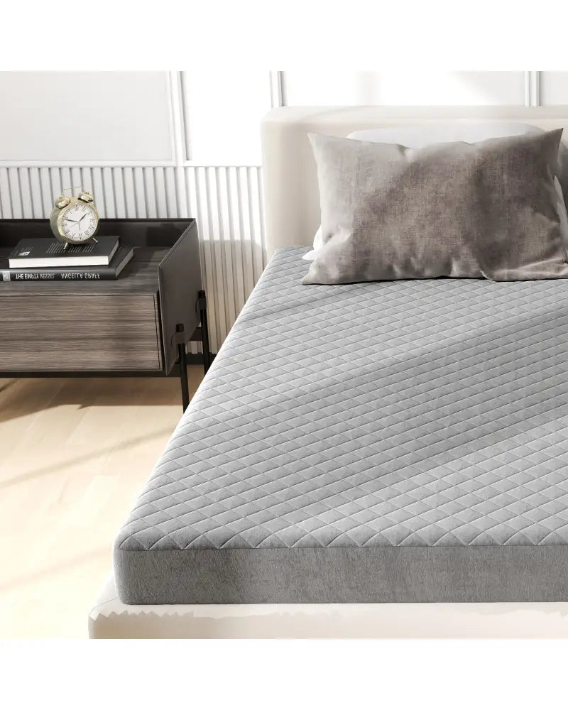 Twin/Queen/King Size Mattress Protector Luxury Super Soft Velvet Mattress Topper-Queen Size - Gray - Mattresses