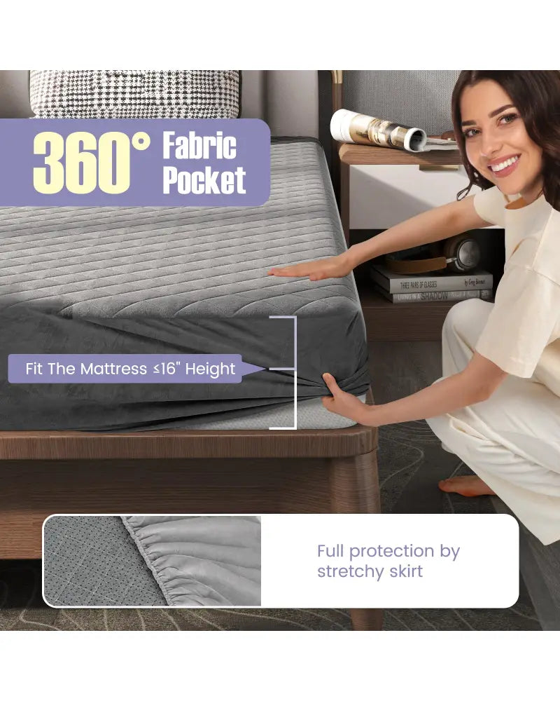Twin/Queen/King Size Mattress Protector Luxury Super Soft Velvet Mattress Topper-Queen Size - Gray - Mattresses