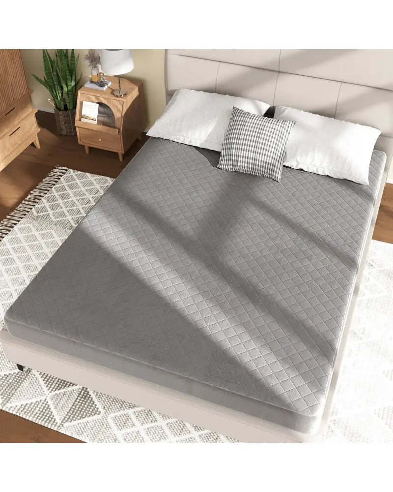 Twin/Queen/King Size Mattress Protector Luxury Super Soft Velvet Mattress Topper-Queen Size - Gray - Mattresses