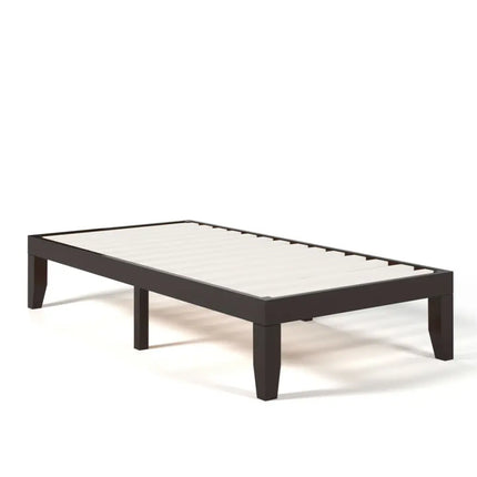 Twin Size 14 Inch Wooden Slats Bed Mattress Frame-Brown - Brown - Simple Bed Frame