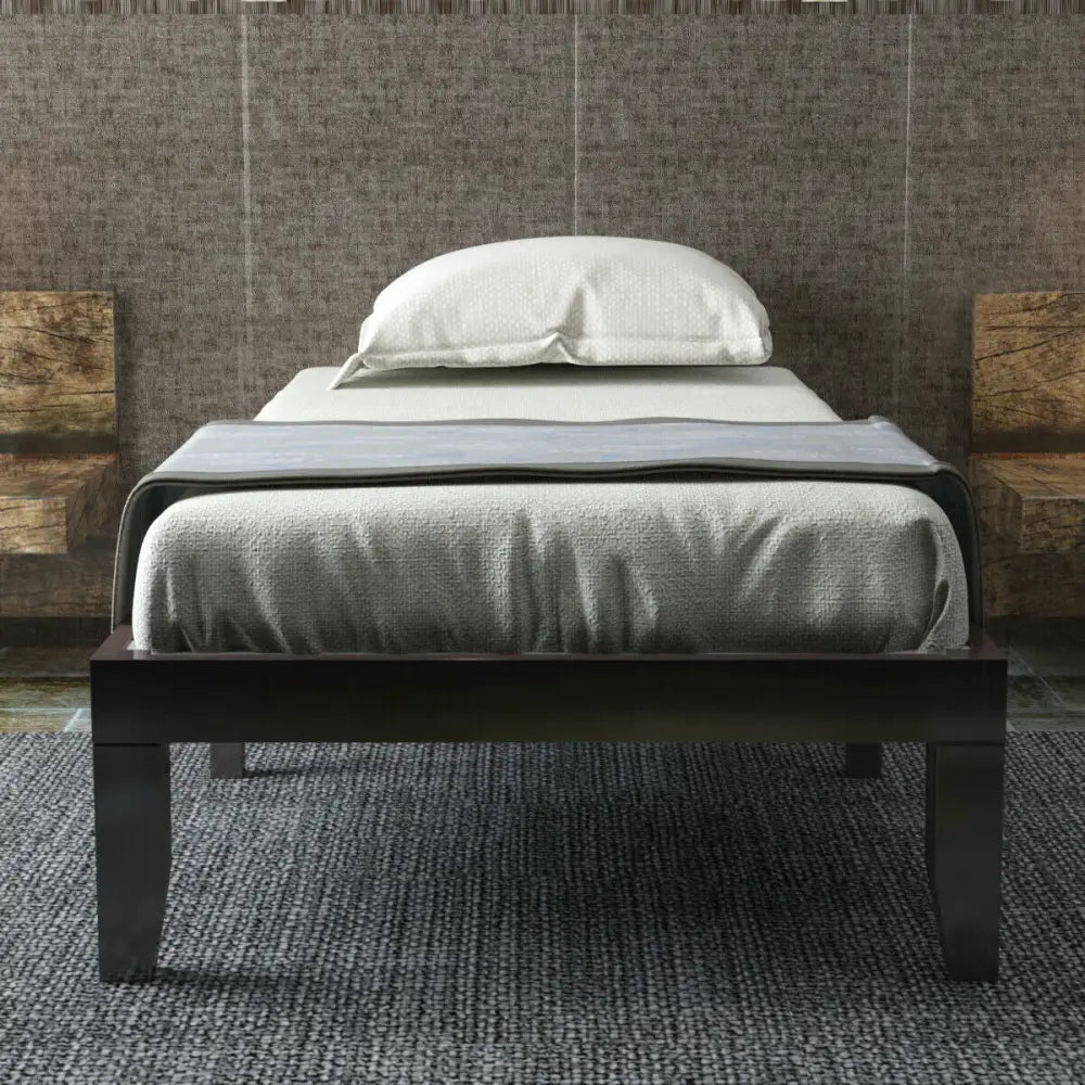 Twin Size 14 Inch Wooden Slats Bed Mattress Frame-Brown - Brown - Simple Bed Frame
