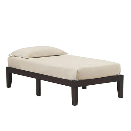 Twin Size 14 Inch Wooden Slats Bed Mattress Frame-Brown - Brown - Simple Bed Frame