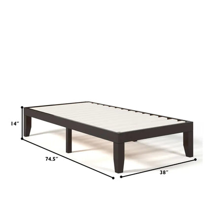 Twin Size 14 Inch Wooden Slats Bed Mattress Frame-Brown - Brown - Simple Bed Frame
