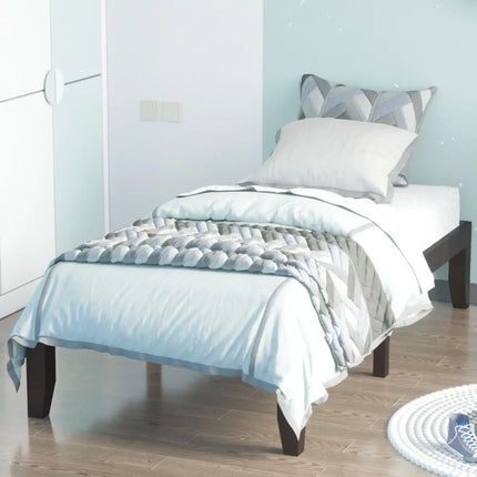 Twin Size 14 Inch Wooden Slats Bed Mattress Frame-Brown - Brown - Simple Bed Frame