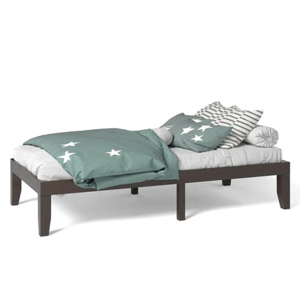 Twin Size 14 Inch Wooden Slats Bed Mattress Frame-Brown - Brown - Simple Bed Frame