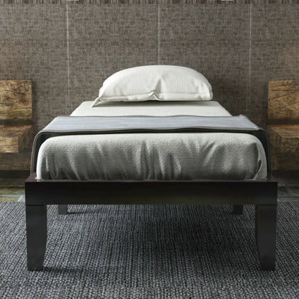 Twin Size 14 Inch Wooden Slats Bed Mattress Frame-Brown - Brown - Simple Bed Frame