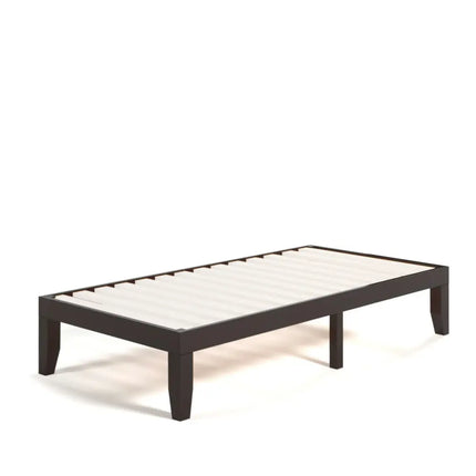 Twin Size 14 Inch Wooden Slats Bed Mattress Frame-Brown - Brown - Simple Bed Frame