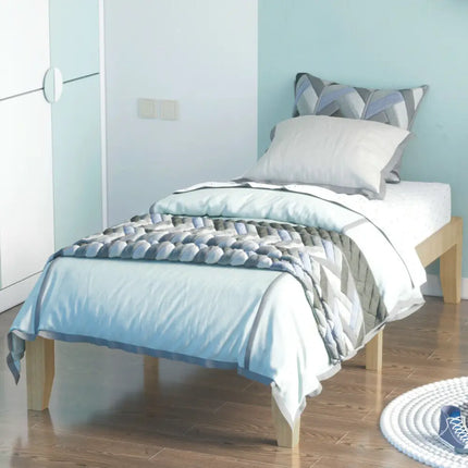 Twin Size 14 Inch Wooden Slats Bed Mattress Frame-Natural - Natural - Simple Bed Frame
