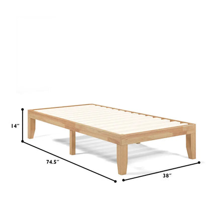 Twin Size 14 Inch Wooden Slats Bed Mattress Frame-Natural - Natural - Simple Bed Frame