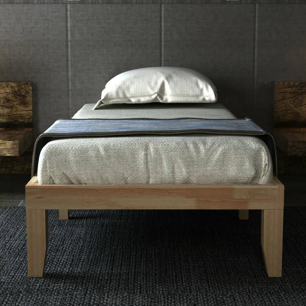 Twin Size 14 Inch Wooden Slats Bed Mattress Frame-Natural - Natural - Simple Bed Frame