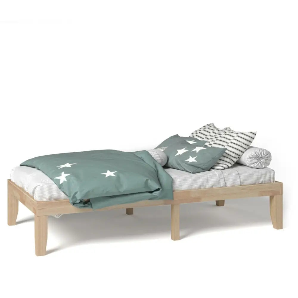 Twin Size 14 Inch Wooden Slats Bed Mattress Frame-Natural - Natural - Simple Bed Frame