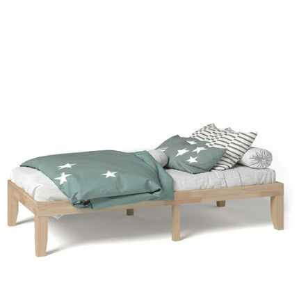 Twin Size 14 Inch Wooden Slats Bed Mattress Frame-Natural - Natural - Simple Bed Frame