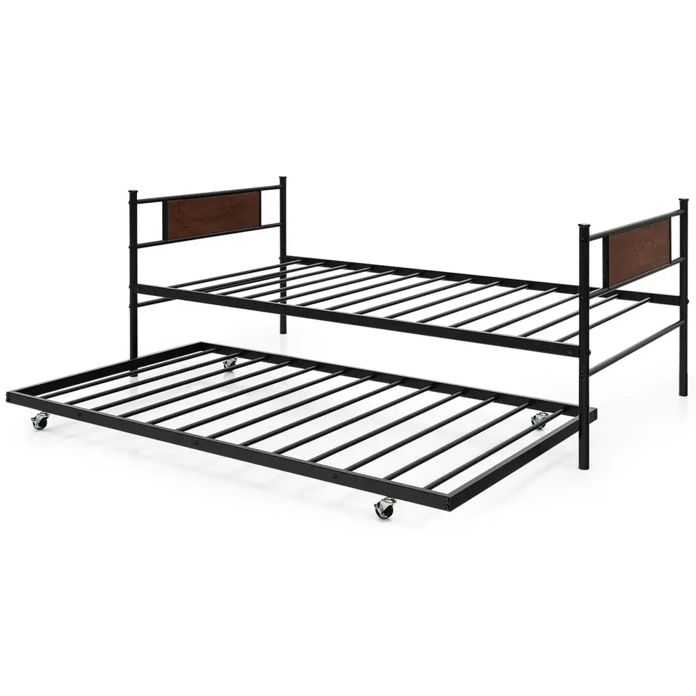 Twin Size 2-In-1 Daybed Frame with Pullout Trundle - Black - Trundle Bed Frame