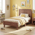 Twin Size Bed Frame Mid Century with Woven Accent Headboard - Walnut - Simple Bed Frame