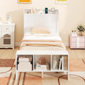 Twin Size Bed Frame with 2 USB Ports with Storage Headboard and Lights-Twin Size - White - Simple Bed Frame