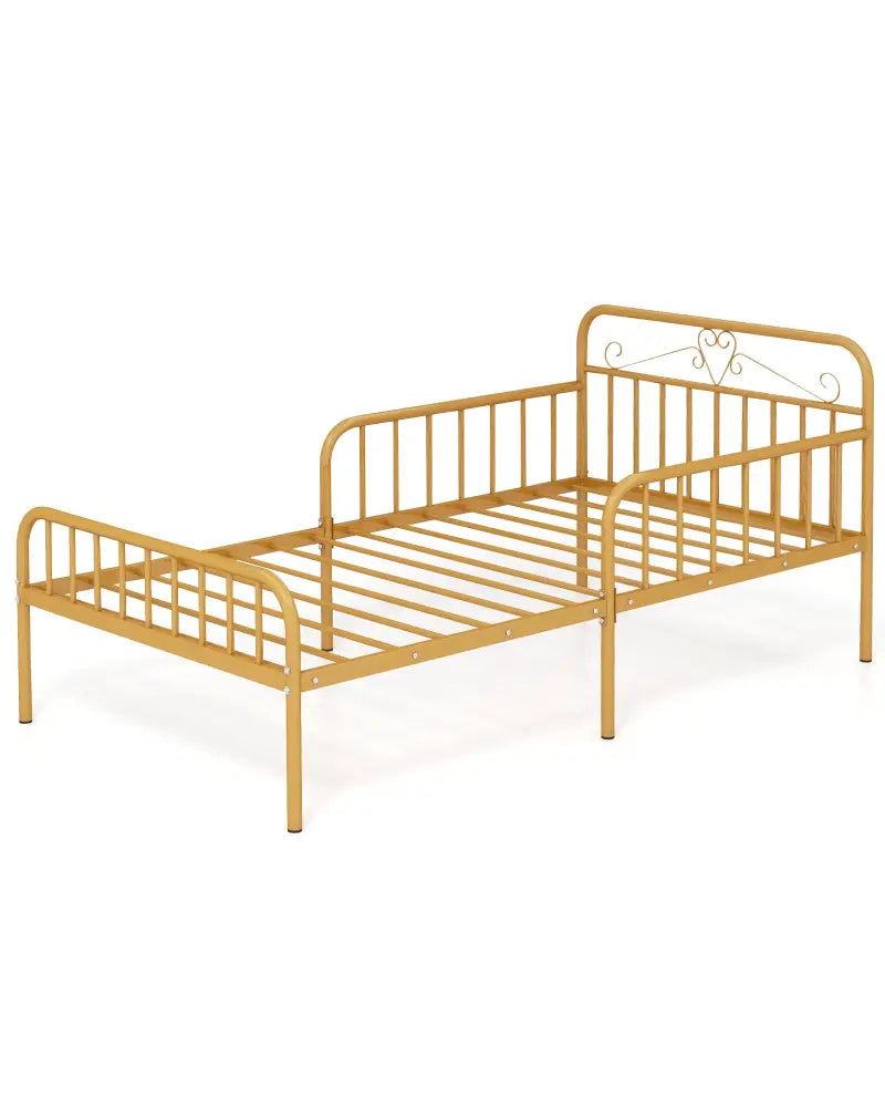 Twin Size Bed Frame with Headboard and Safety Side Guardrails-Gold - Gold - Simple Bed Frame